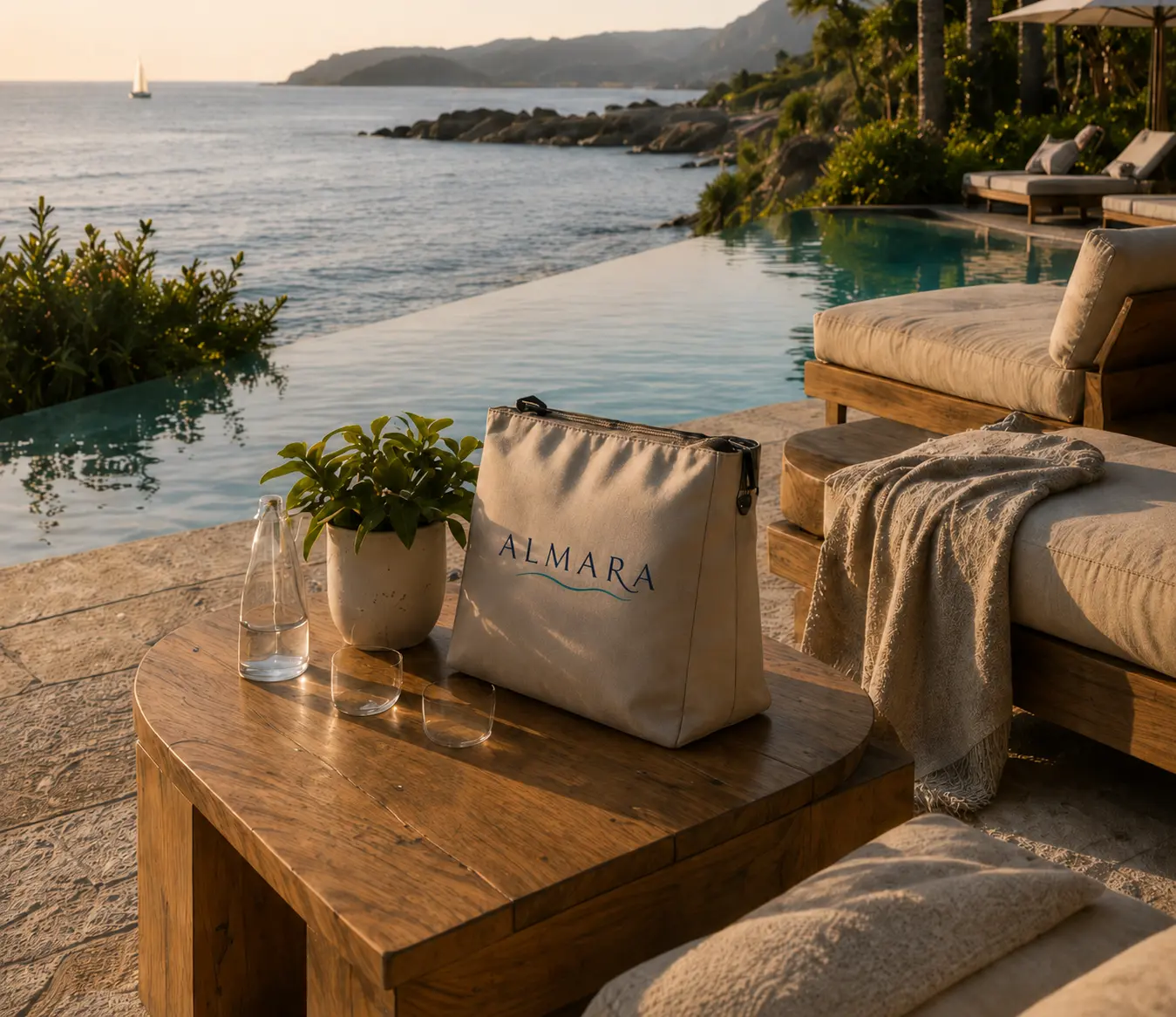 ALMARA - Bag in a poolside lounge with sea view